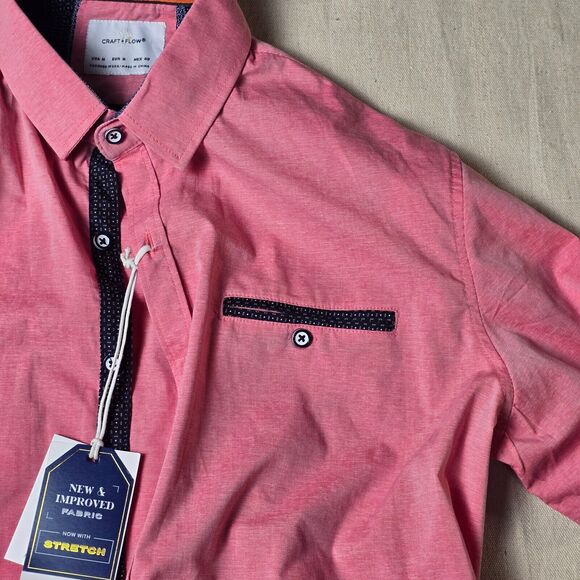 Craft‎ + Flow Button Up Short Sleeves Pink Wash Cuff Sleeves Shirt Size Medium - Picture 4 of 14